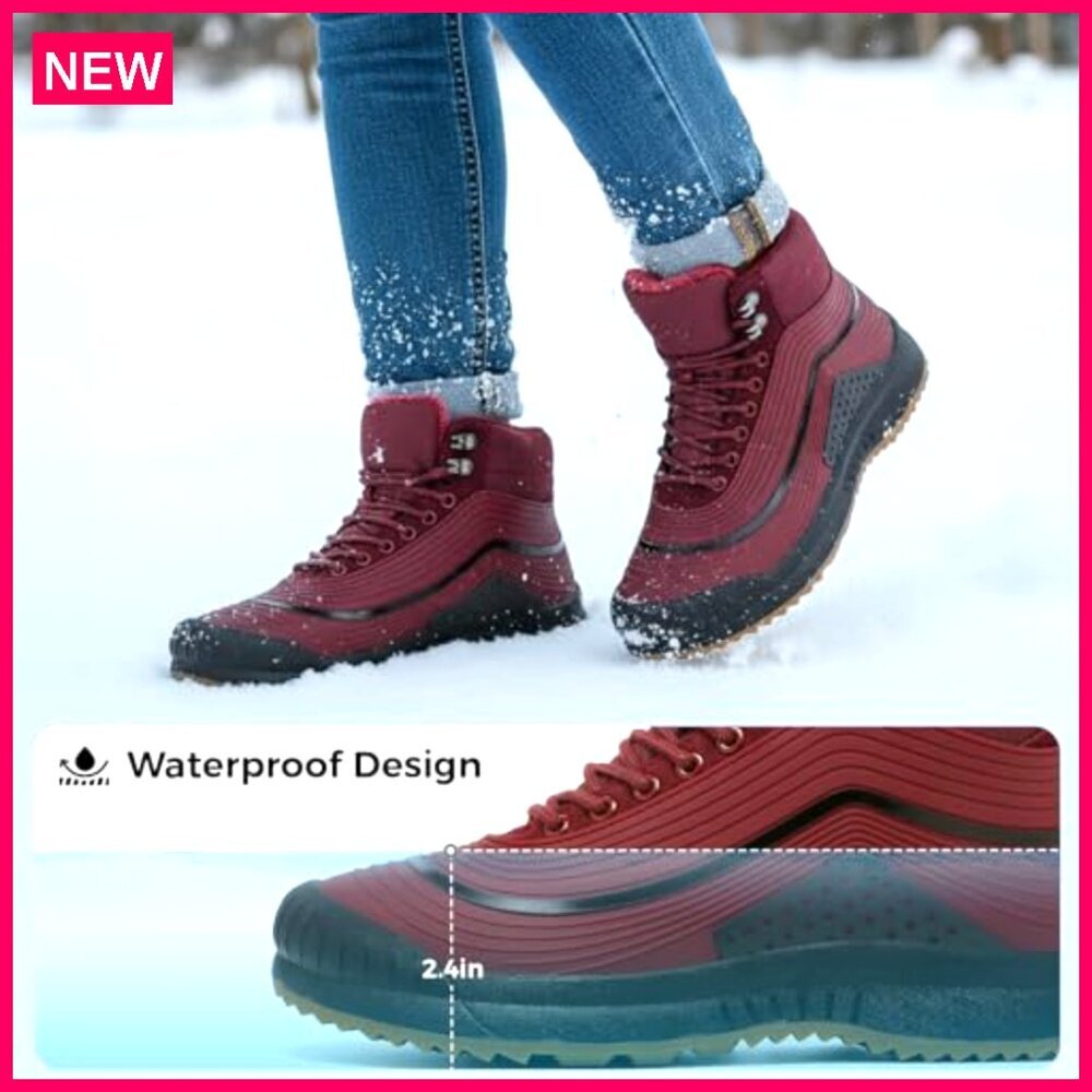 Waterproof Winter Boots Women's Ankle Fur Lined Lightweight Insulated Snow Shoes - Picture 6 of 8